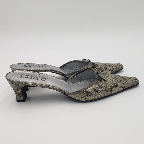 Franco Sarto Black Leather Crocodile Heel Mules Size 9 - Picture 4 of 9